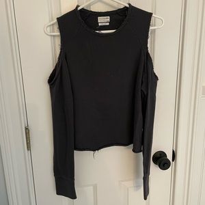 Rag and Bone gray distressed frayed edges cold-shoulder sweatshirt